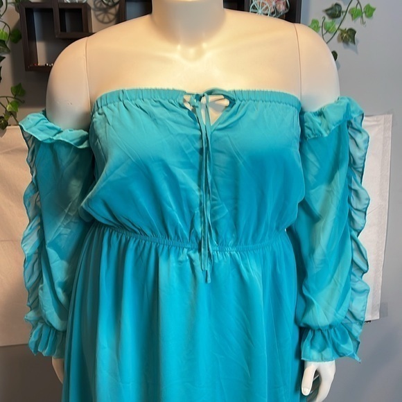 Cupshe Sexy Boho Off‎ shoulder Beach Style ruffles split Turquoise M RefCPS046-3